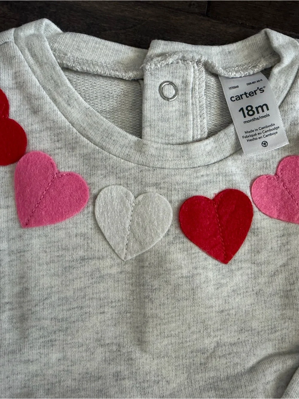 Carter's Cream Long Sleeve Top with Pink & Red Heart Accents